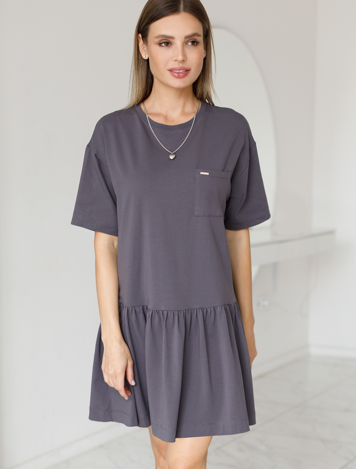 картинка Платье женское серый магазин Одежда+ являющийся официальным дистрибьютором в России 