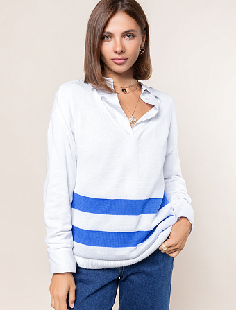 картинка Джемпер женский белый-синий-полосы магазин Одежда+ являющийся официальным дистрибьютором в России 